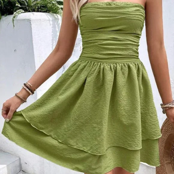 army green tube dress Forest Green Plus Size Tulle Prom Dress Long With Lace